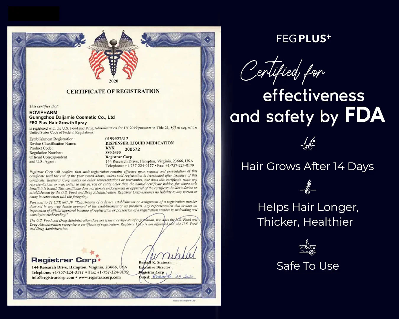FEG Plus Hair Strong Growth Spray 100% Original For Men & Women