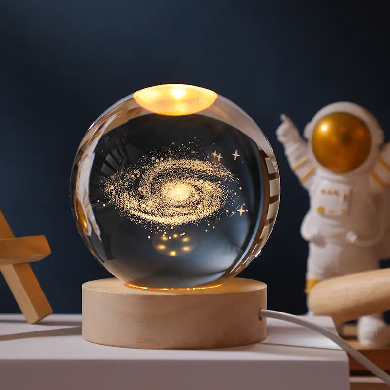 3D Moon/Sky Crystal Ball Night Lamp - Wooden Base Crystal Ball